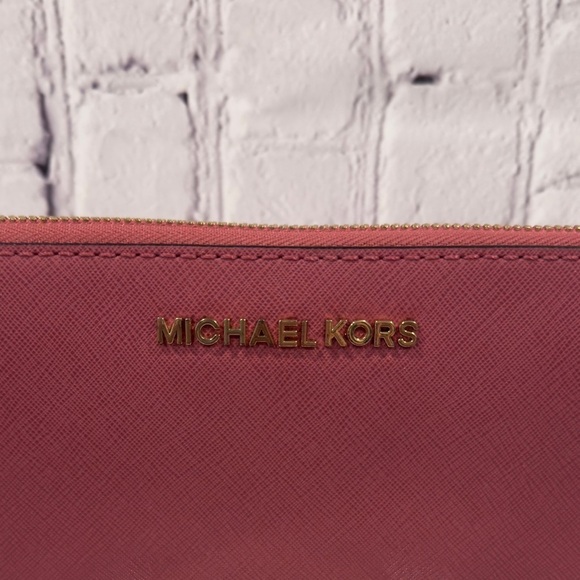 Michael Kors Jet Set Continental Wallet Clutch Tulip Pink Zip Around - Picture 4 of 13